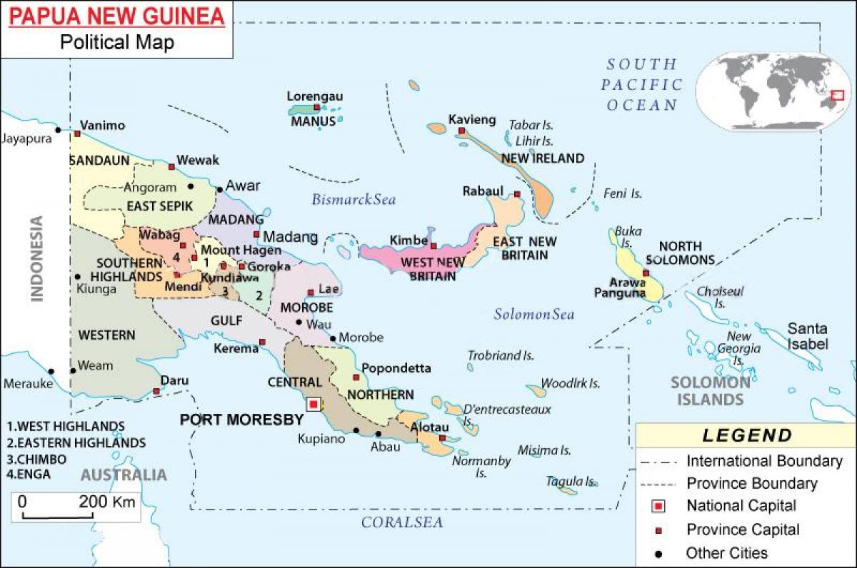 mapa Papui-Nowej Gwinei, w prowincji
