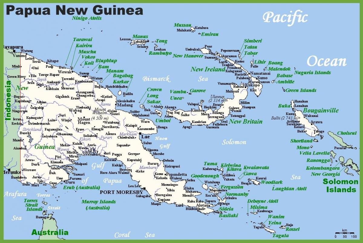 Papua-Nowa Gwinea na mapie 