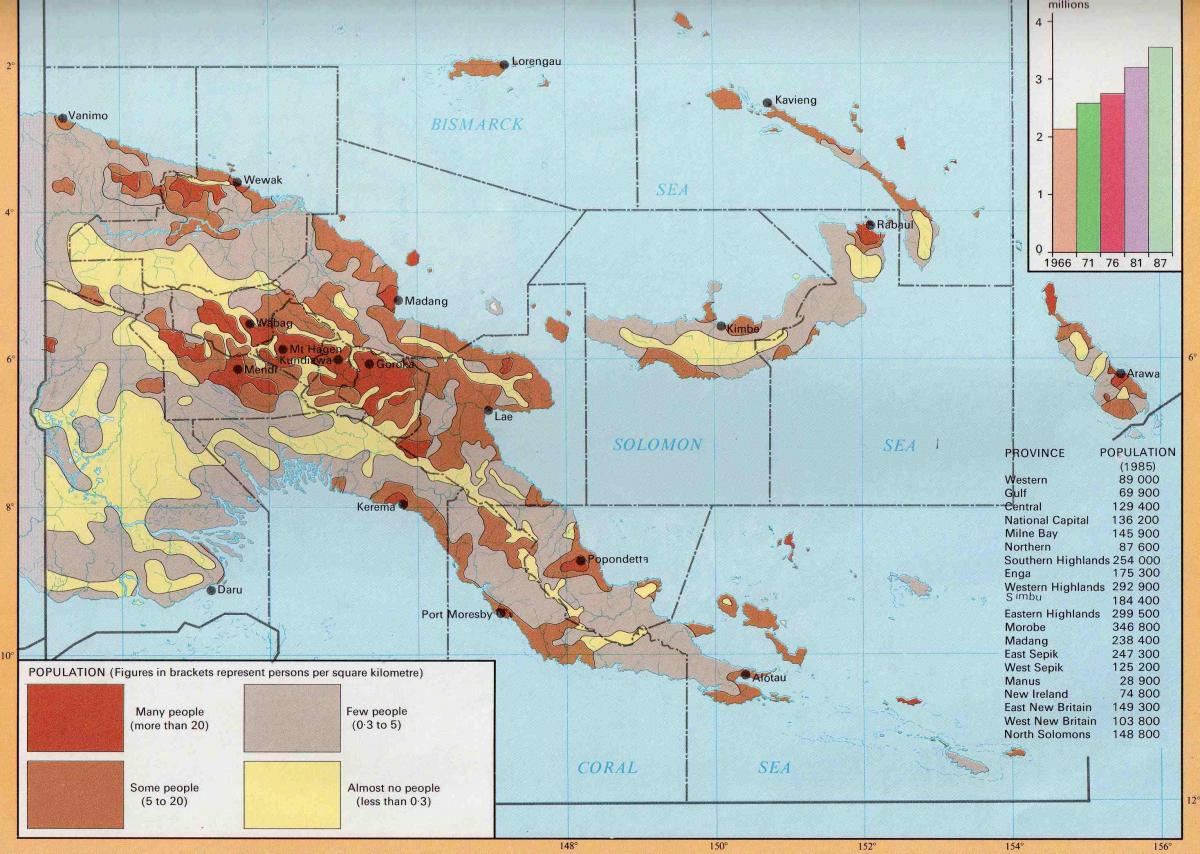 mapa Papua Nowa Gwinea ludność